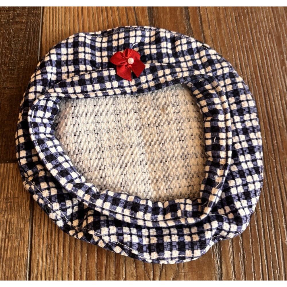 18" Doll Clothes Handmade Hat Plaid Blue for American Girl type Dolls Vtg